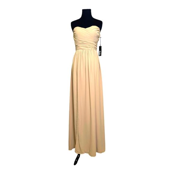Lulu's Moonlight Serenade Beige Strapless Maxi Dress size S - Picture 1 of 13